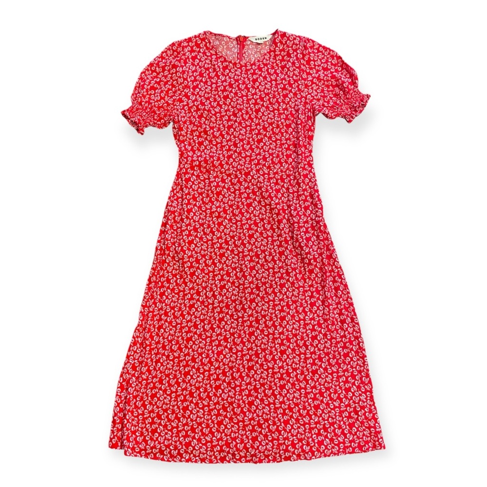 BODEN Corrine Midi Tea Dress in Cherry Red And White Ditsy Floral Print - Picture 4 of 4